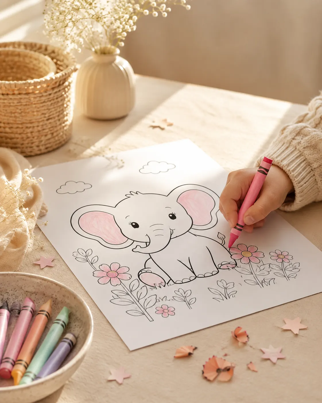 A child enjoying a creative activity at a warm family craft table