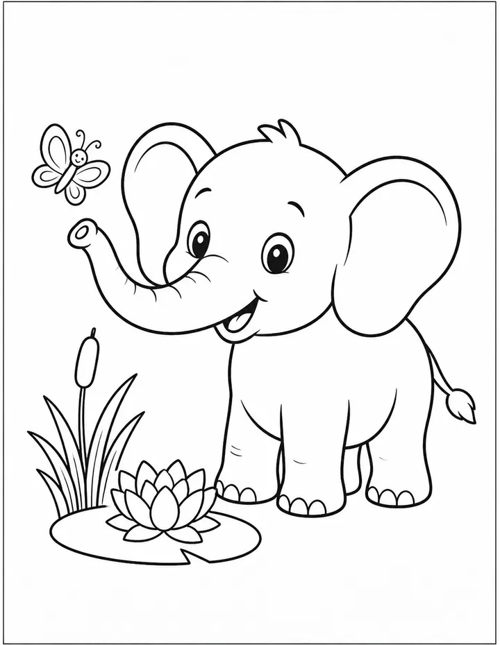 Cute elephant colouring page preview