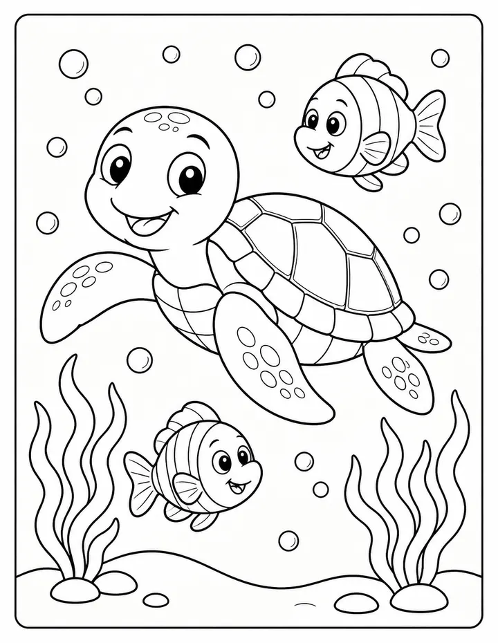 Ocean turtle colouring page preview