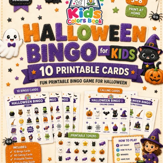 Halloween Bingo for Kids - 10 Printable Cards